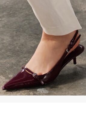Zara Burgundy Slingback Kitten Heels Patent NWT